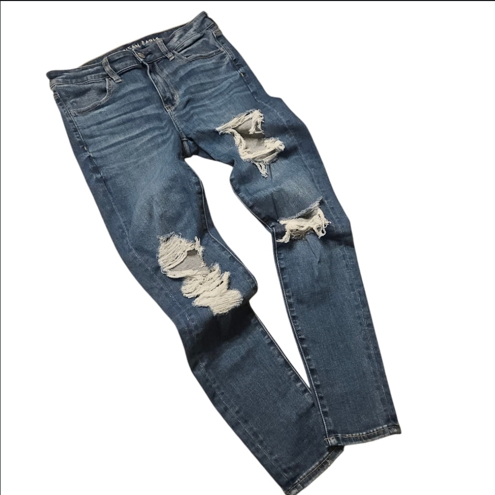 American Eagle Upcycled Ne(x)t Level Strecth Ripped Hi-Rise Jegging Destroyed 6 - Picture 2 of 14